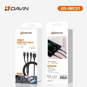 Davin 3-In-1 Fast Charging Data Cable Ds- IMCO1 1200mm (Micro USB, Lightning, and Type-C)