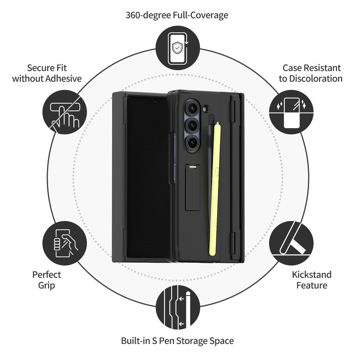 Araree Nukin 360 SP Black Kickstand Case with S Pen Slot & Hinge Protection - For Samsung Galaxy Z Fold 6 - Black