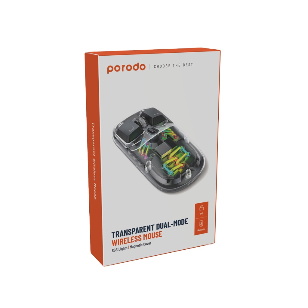 Porodo Transparent Mouse 2.4G and Bluetooth Dual Mode -Black