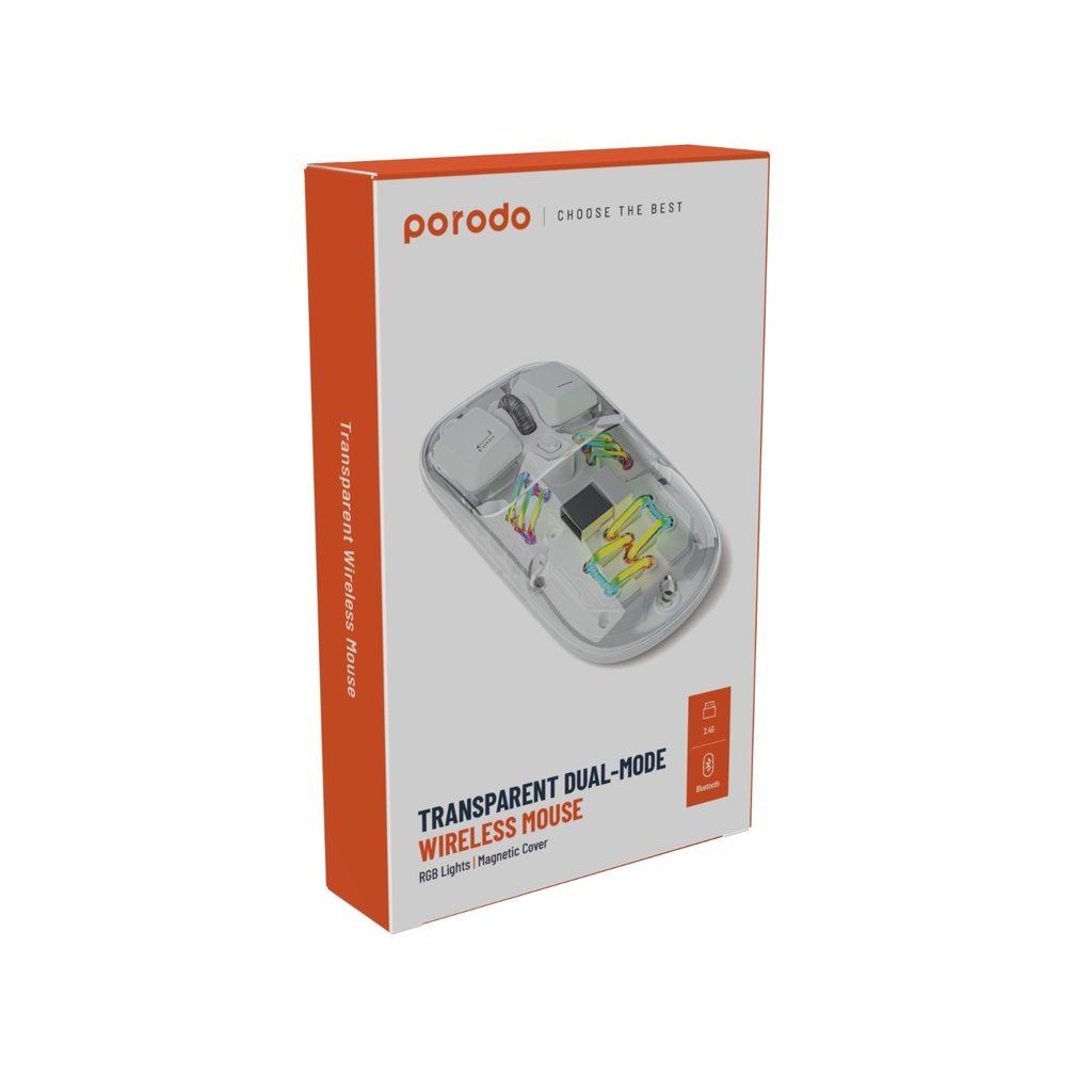 Porodo Transparent Mouse 2.4G and Bluetooth Dual Mode -White