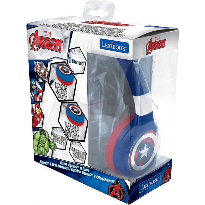 Lexibook 2 in 1 Bluetooth® and Wired Comfort Foldable Headphones With Kids Safe Volume Avengers Design