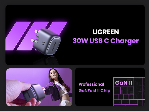UGreen Nexode 30W USB-C PD GaN Fast Charger UK (Space Gray)