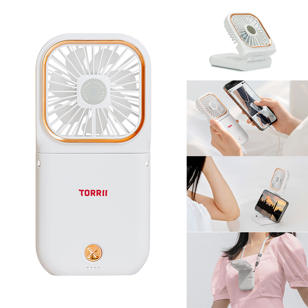 Torrii Cool Foldable Neck Fan with 3000mAh Powerbank - White