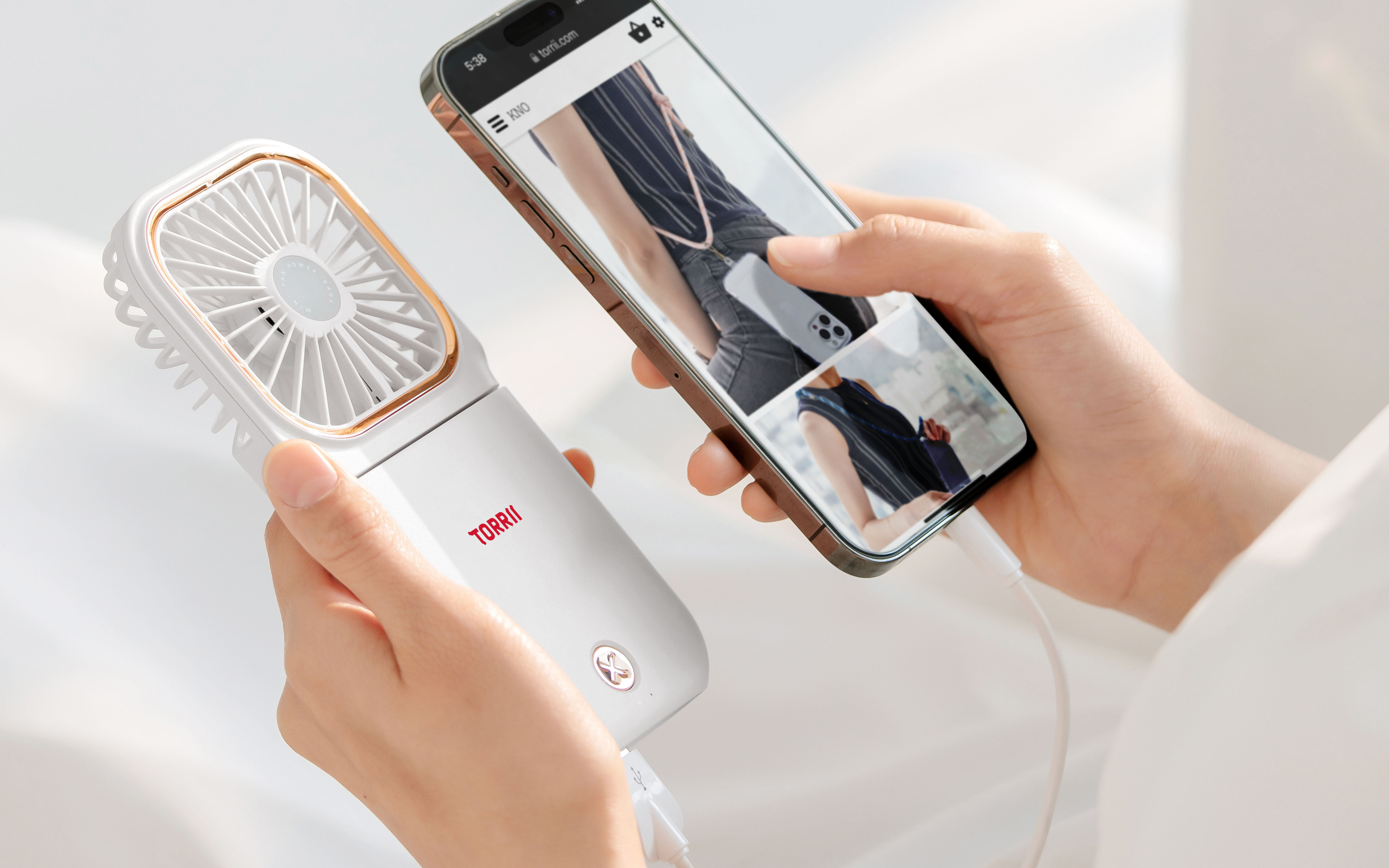 Torrii Cool Foldable Neck Fan with 3000mAh Powerbank - White