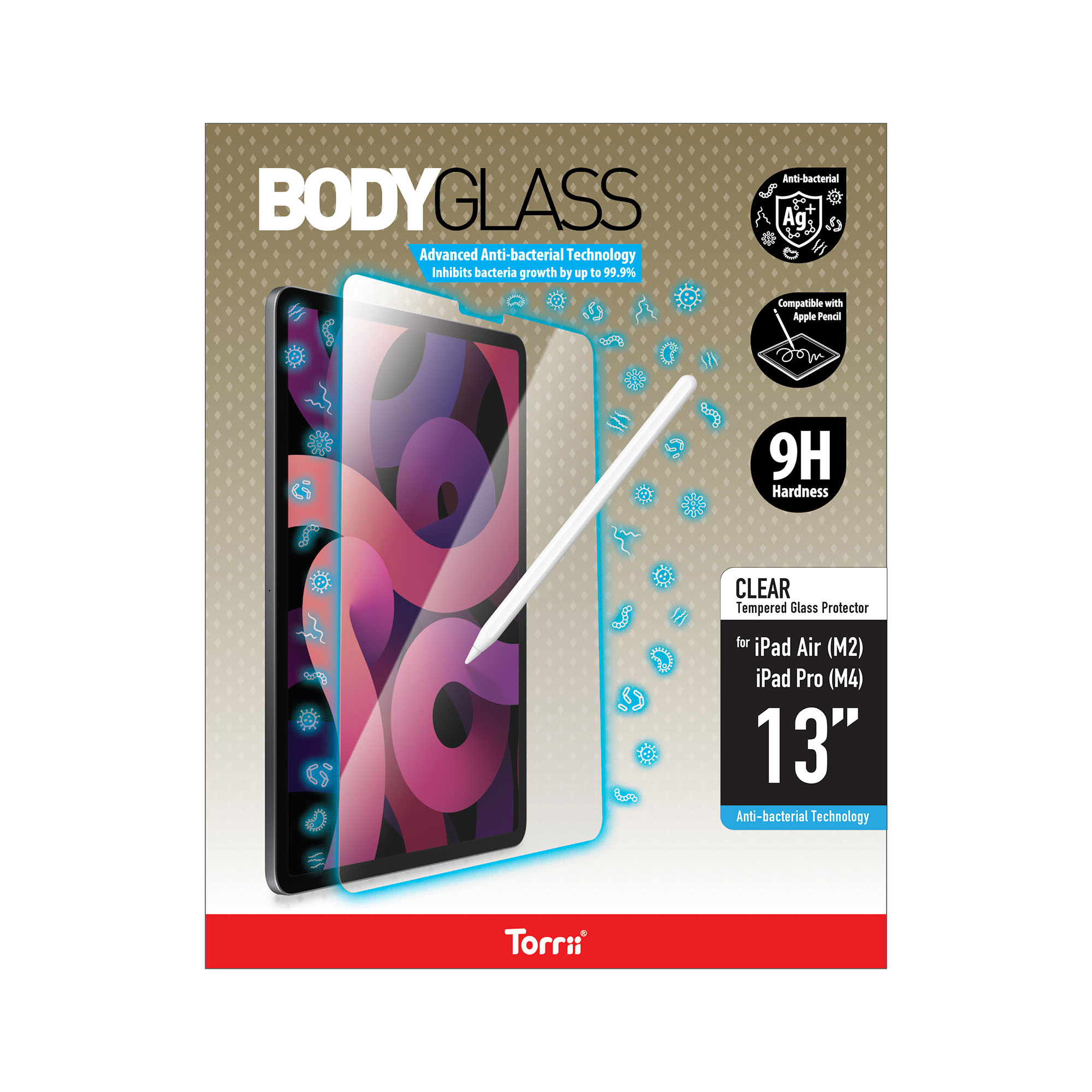 Torrii Bodyglass Anti-bacterial Glass Screen Protector for iPad Air 13-in. (M2) & iPad Pro 13-in. (M4)– Clear