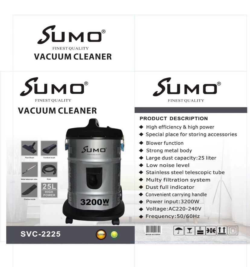 Sumo Vacuum Cleaner 25L  SVC-2225 Wet and Dry Stainless Steel