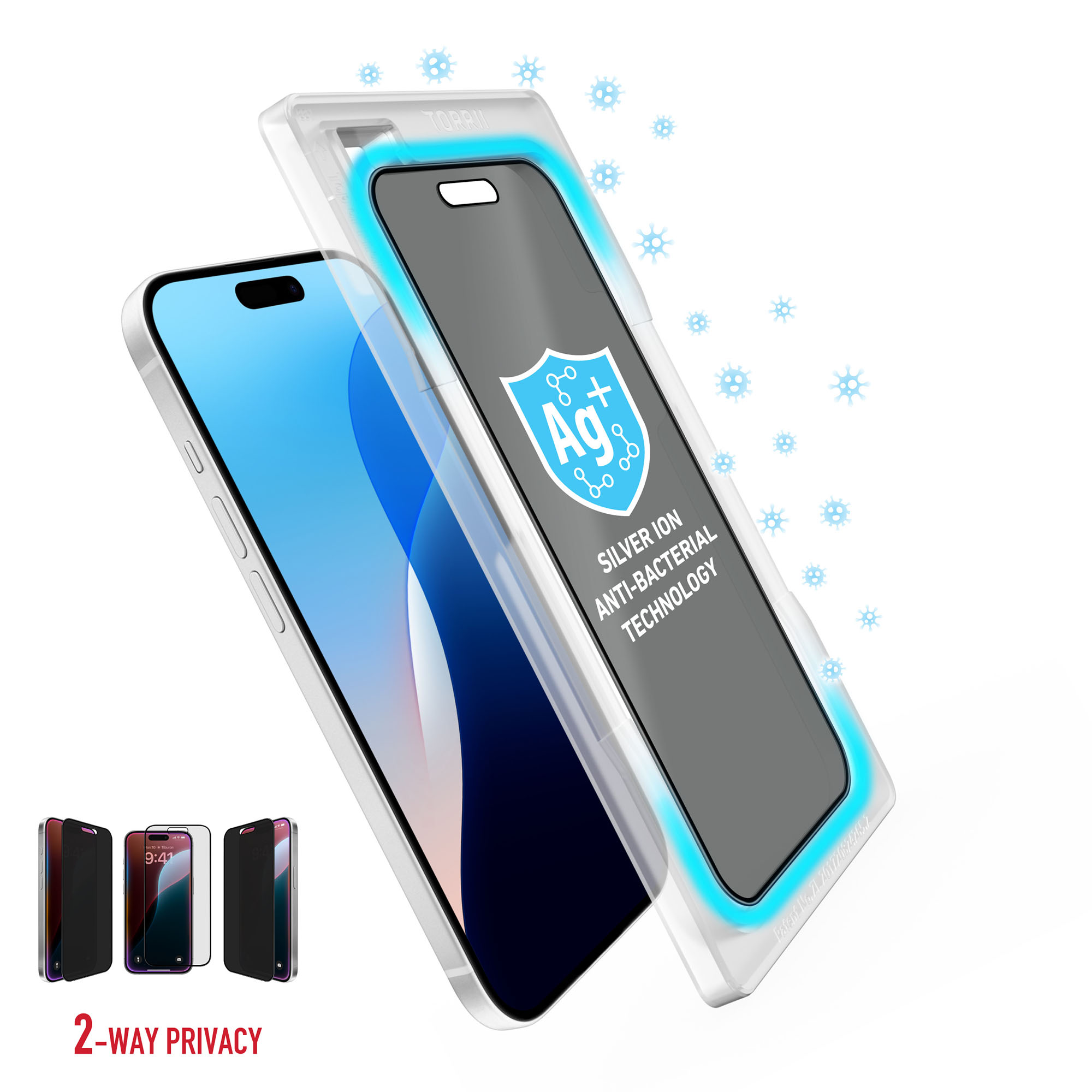 Torrii Bodyglass Screen Protector Tempered Glass For iPhone 16 (6.1”) / 15 / 14 Pro Anti-Bacterial Coating - Privacy