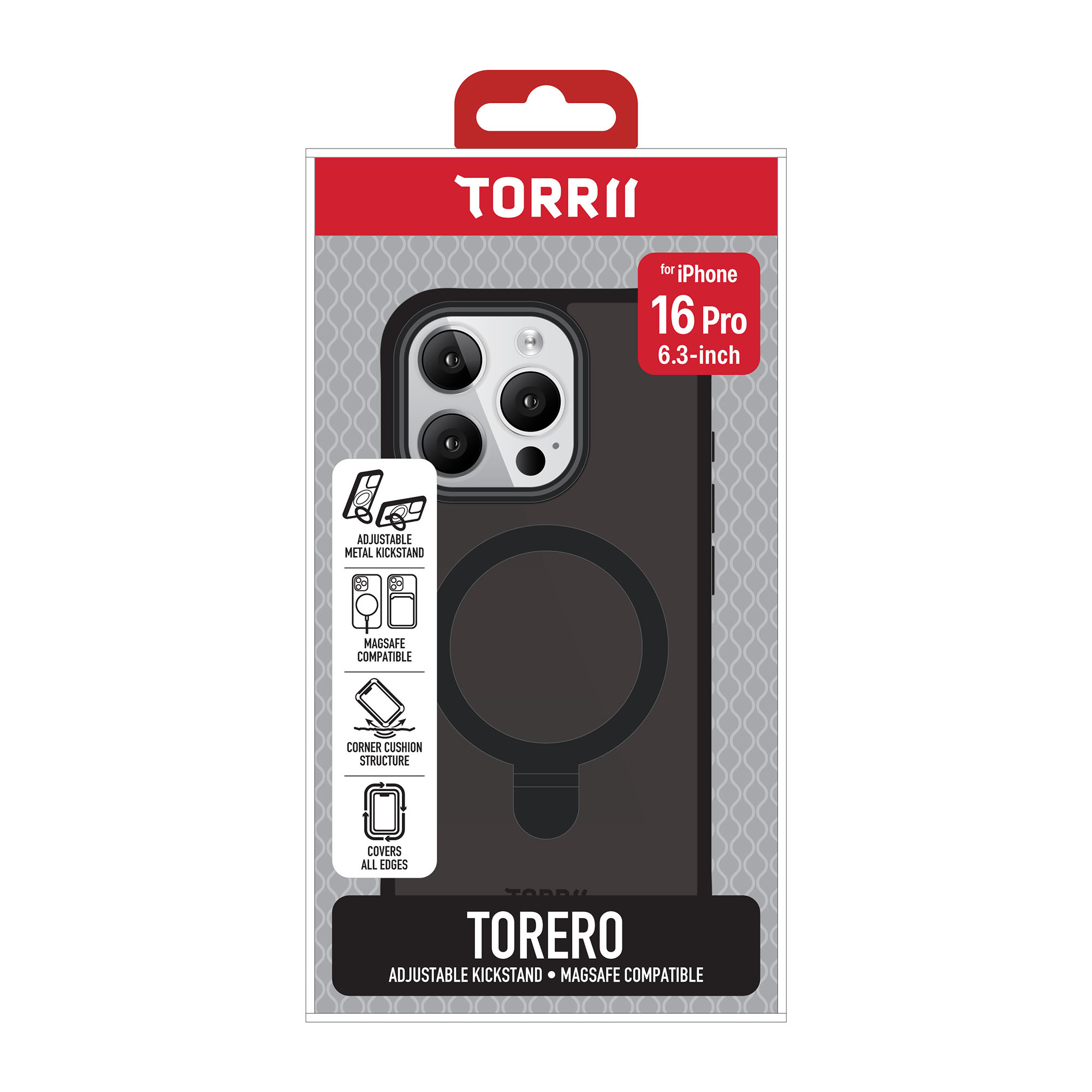 Torrii Torero Stand Case MagSafe Compatible For iPhone 16 Pro (6.3&rdquo;) - Black