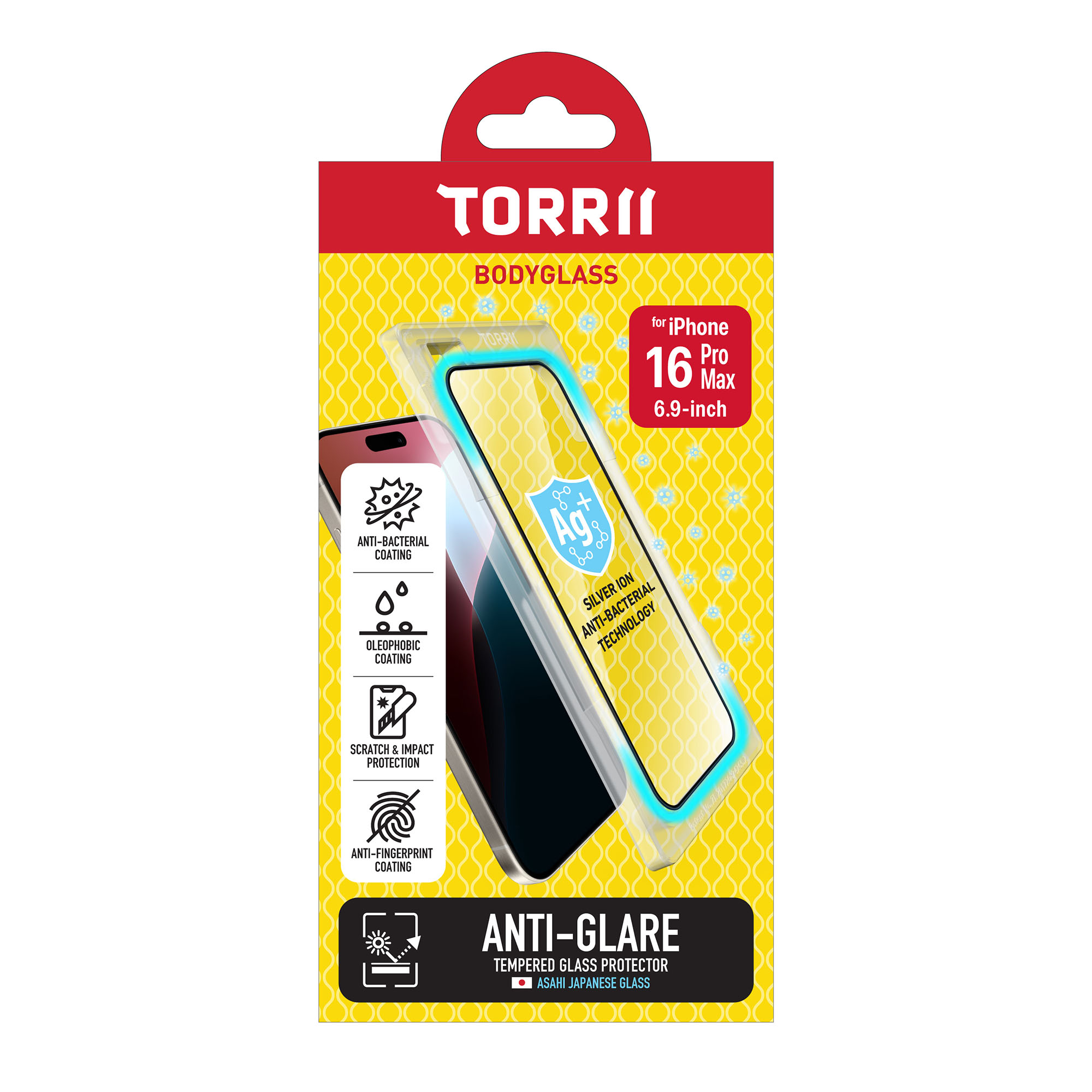 Torrii Bodyglass Screen Protector Tempered Glass For iPhone 16 Pro Max (6.9”) Anti-Bacterial Coating - Anti-Glare