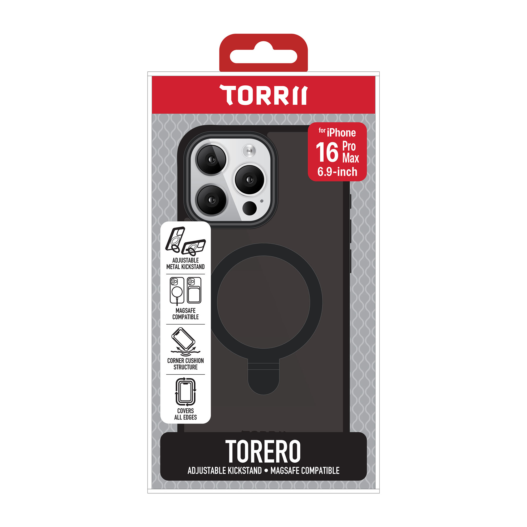 Torrii Torero Stand Case MagSafe Compatible For iPhone 16 Pro Max (6.9&rdquo;) - Black