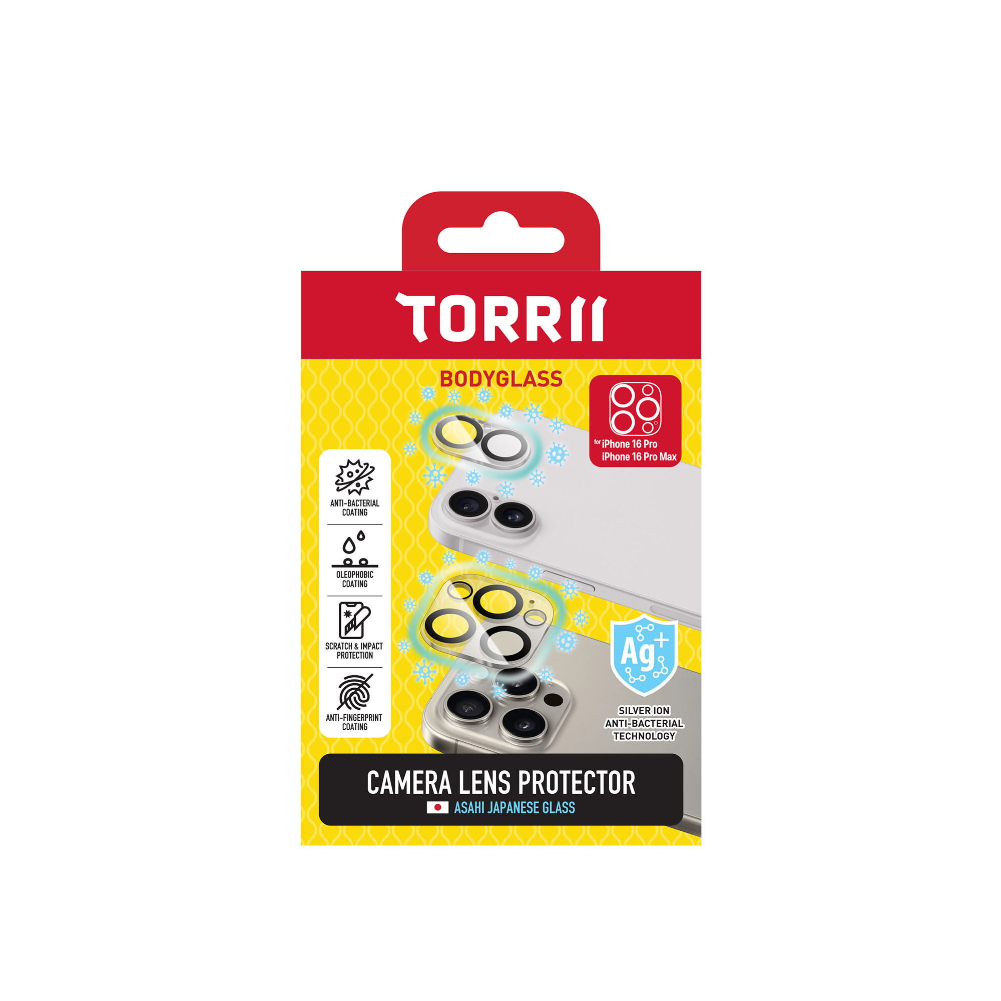 Torrii Bodyglass Camera Lens Protector For iPhone 16 Pro / iPhone 16 Pro Max (Anti-Bacterial Coating) - Clear