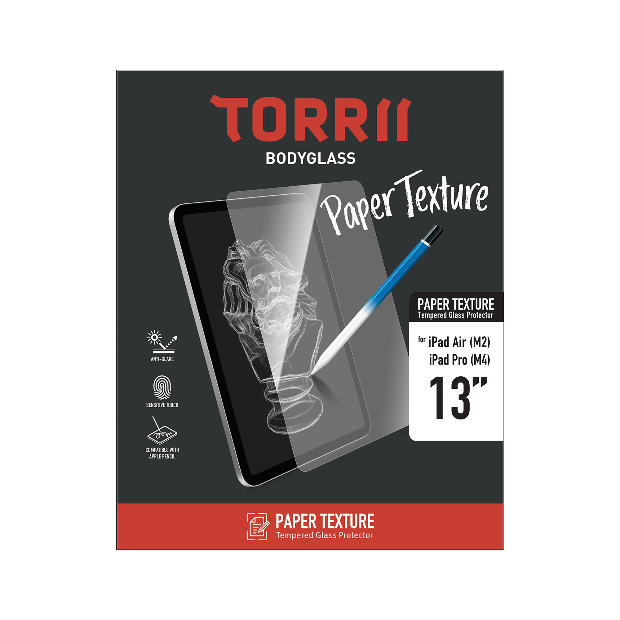 Torrii Bodyglass Paper Texture Glass Screen Protector for iPad Air 13-in. (M2) & iPad Pro 13-in. (M4) – Paper Texture