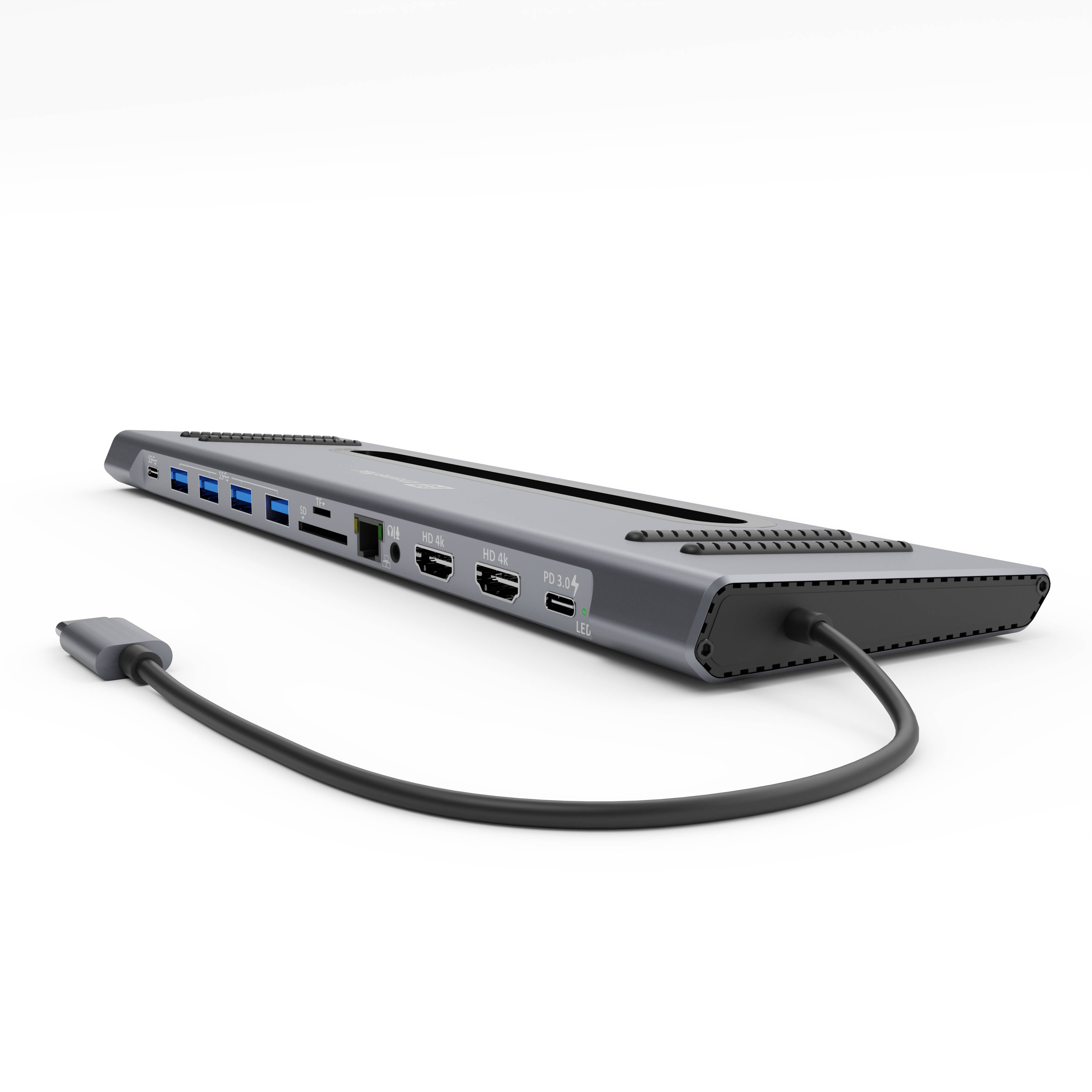Xtrememac Type-C 12 In 1 Docking Hub Station - Ethernet, 2* HDMI 4K, SD, MSD Cards, USB-C PD 100W, USB-C, 4* USB 3.0, Audio In/Out