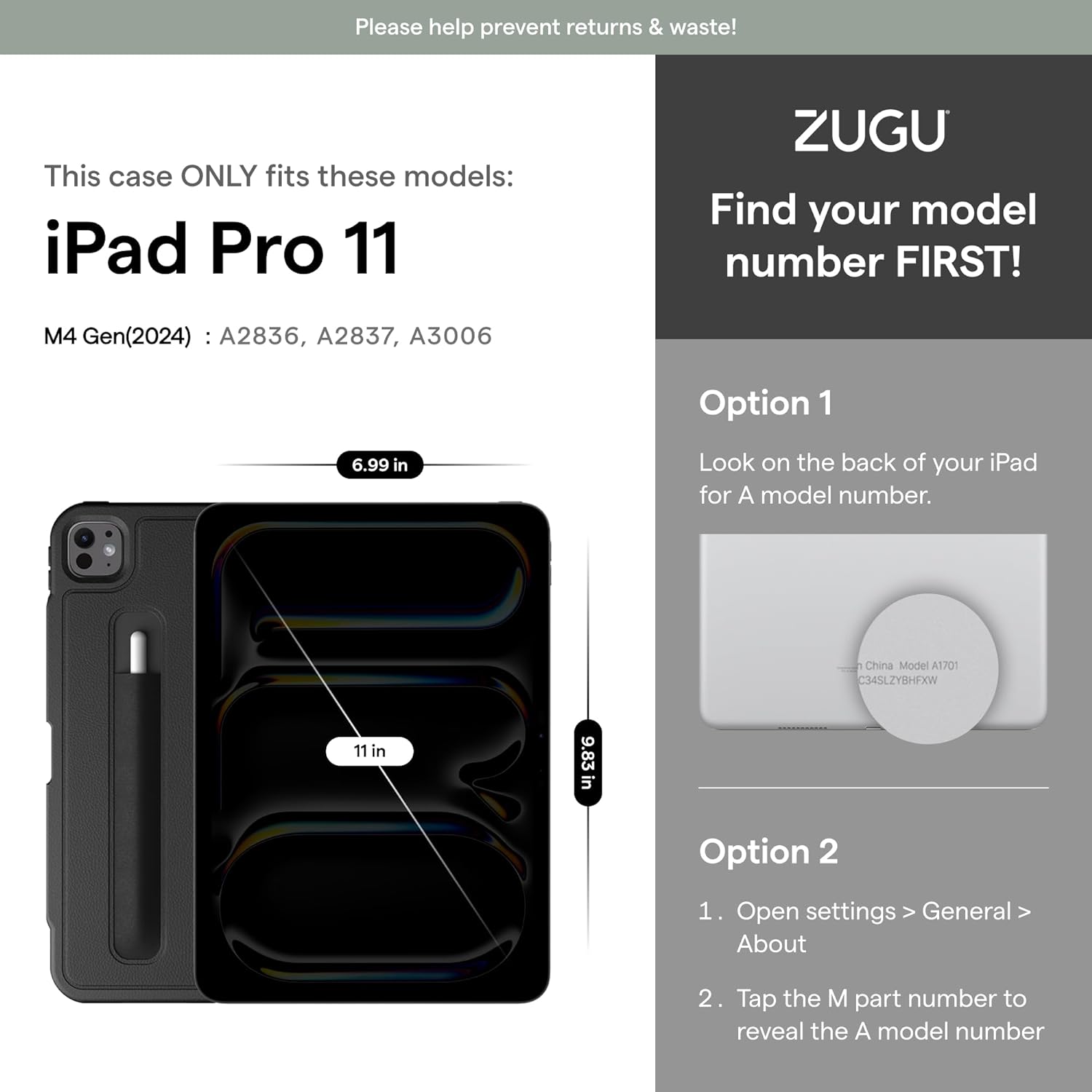 Zugu Case iPad Pro 11 Gen 5 (2024) Case - Black