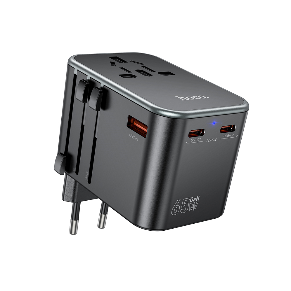 Hoco AC17 Supporter Three-port PD65W(2C1A) Universal Conversion Charger - Black