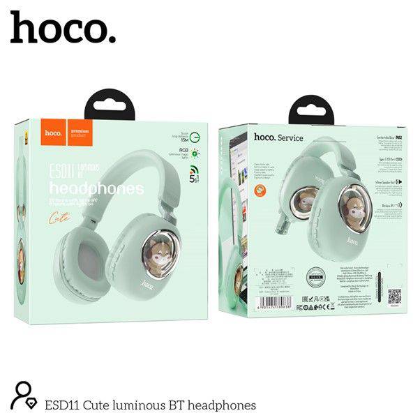 Hoco ESD11 Cute Luminous BT Headphones - Mint Green
