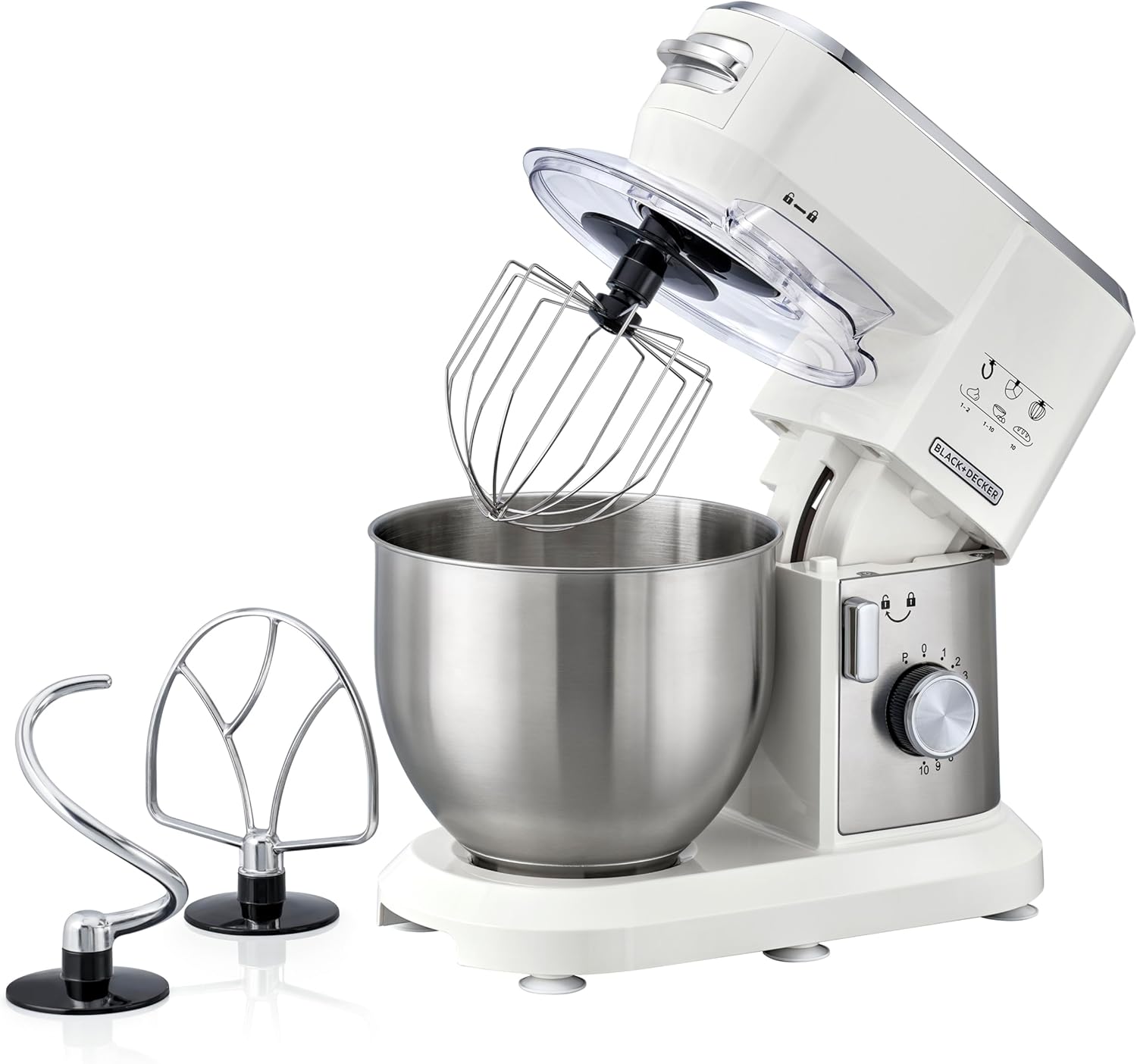 Black + Decker 1000W Multifunction Stand Mixer White and Silver