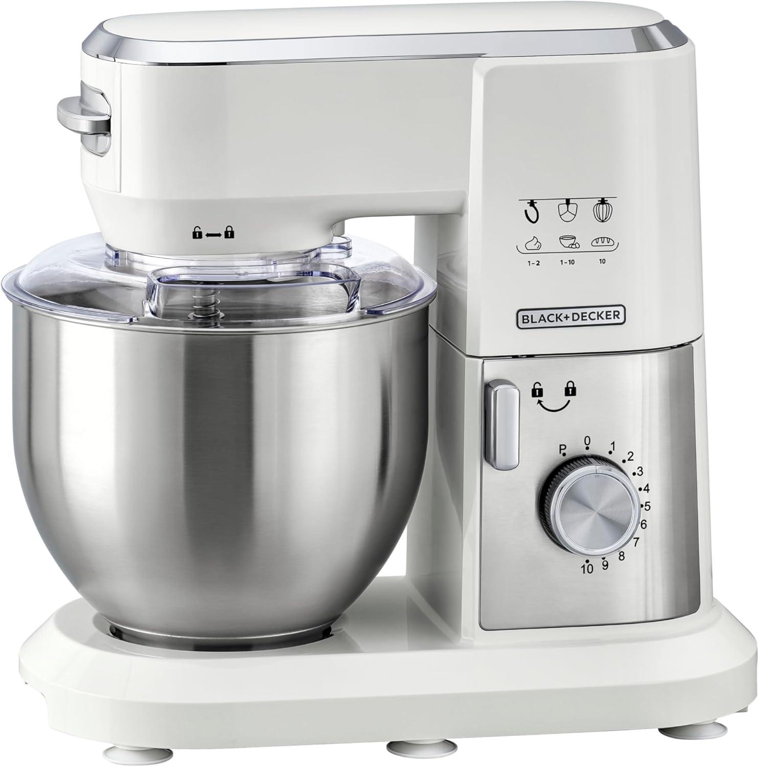 Black + Decker 1000W Multifunction Stand Mixer White and Silver