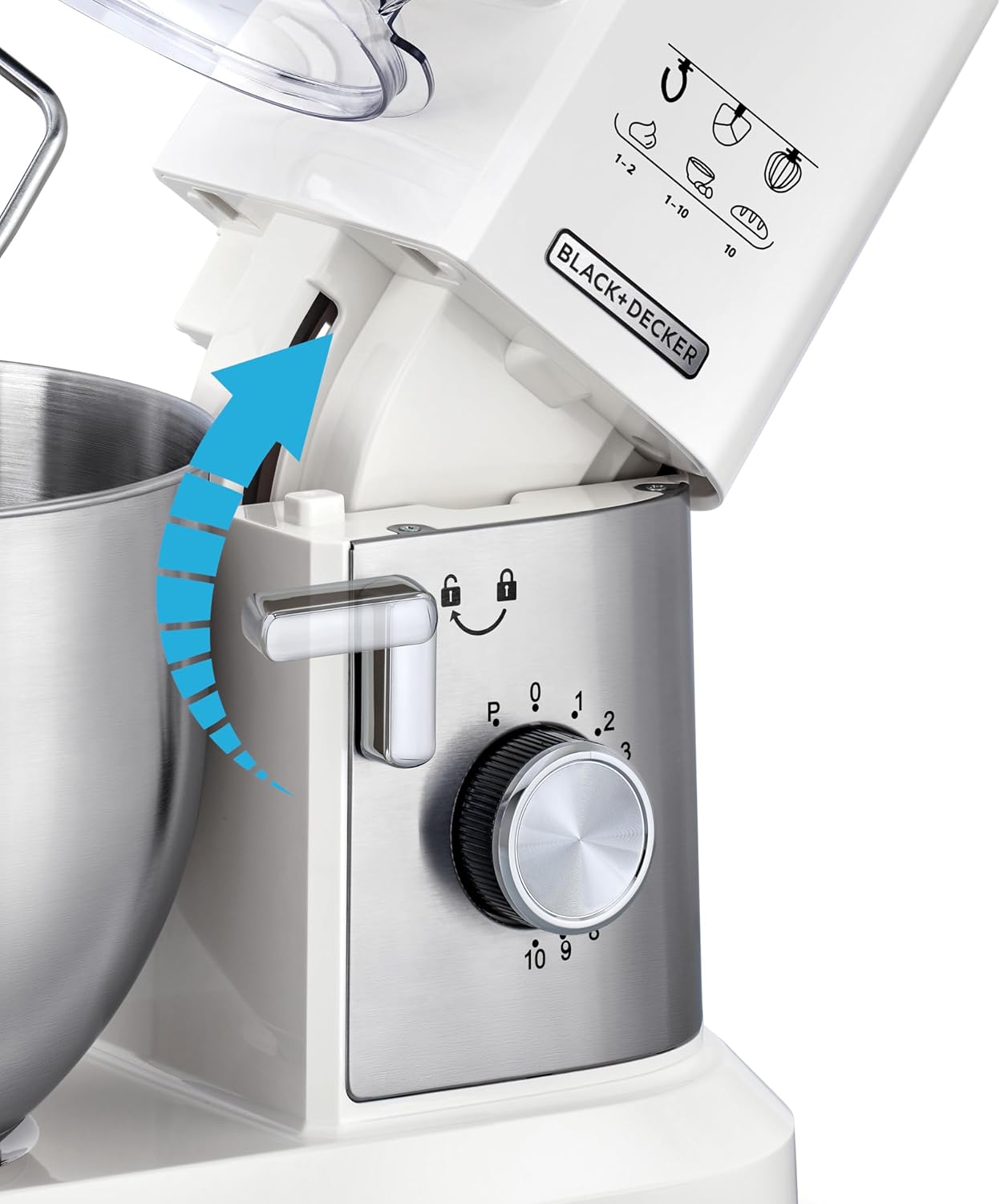 Black + Decker 1000W Multifunction Stand Mixer White and Silver