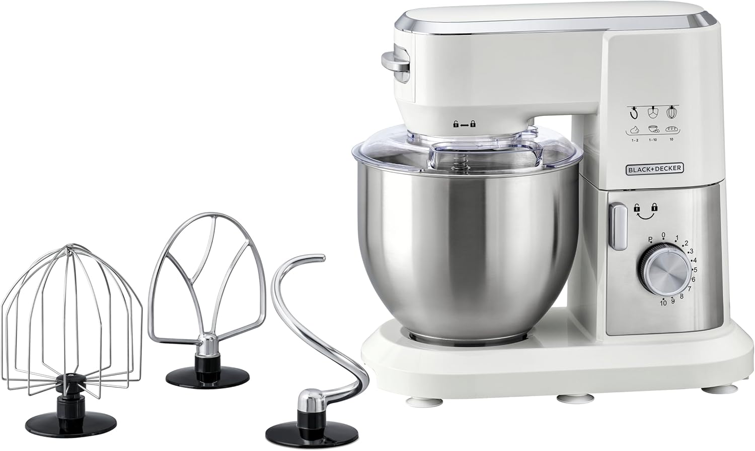 Black + Decker 1000W Multifunction Stand Mixer White and Silver