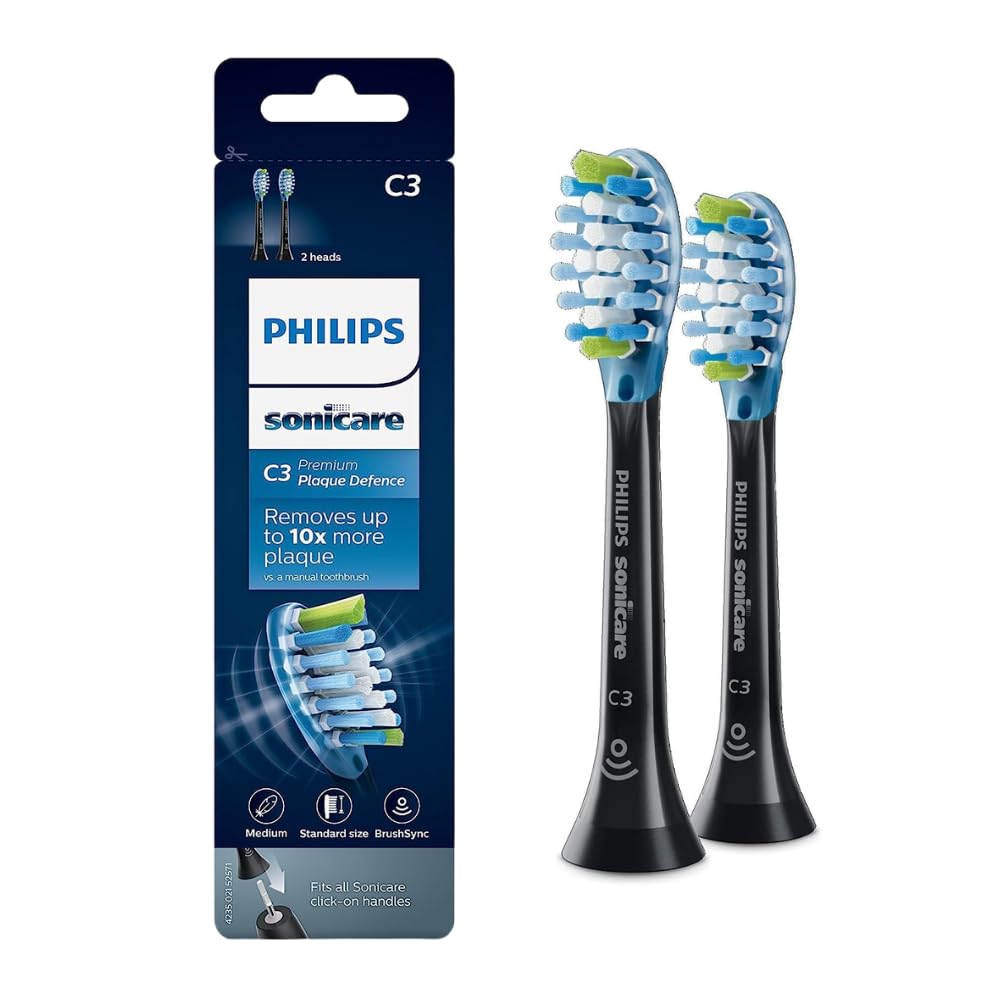 Philips Sonicare C3 Premium Plaque Defense 2 X Standard Sonic Toothbrush Heads - Black
