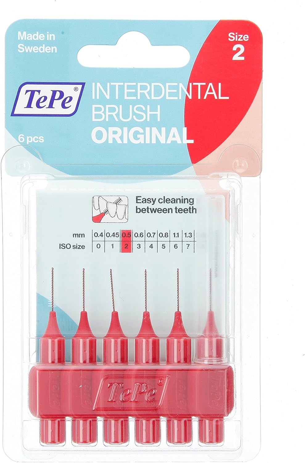 Tepe Interdental Brush, 0.5 mm, Red, Blister Pack of 6