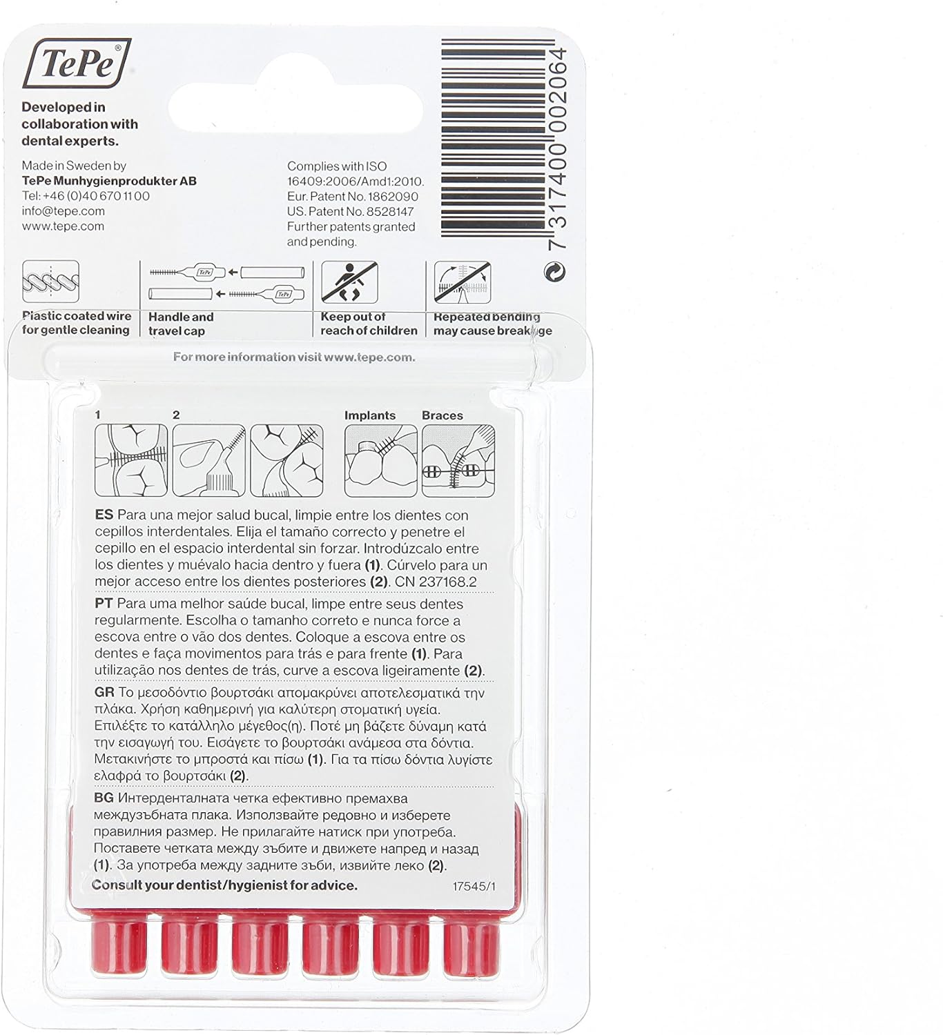 Tepe Interdental Brush, 0.5 mm, Red, Blister Pack of 6