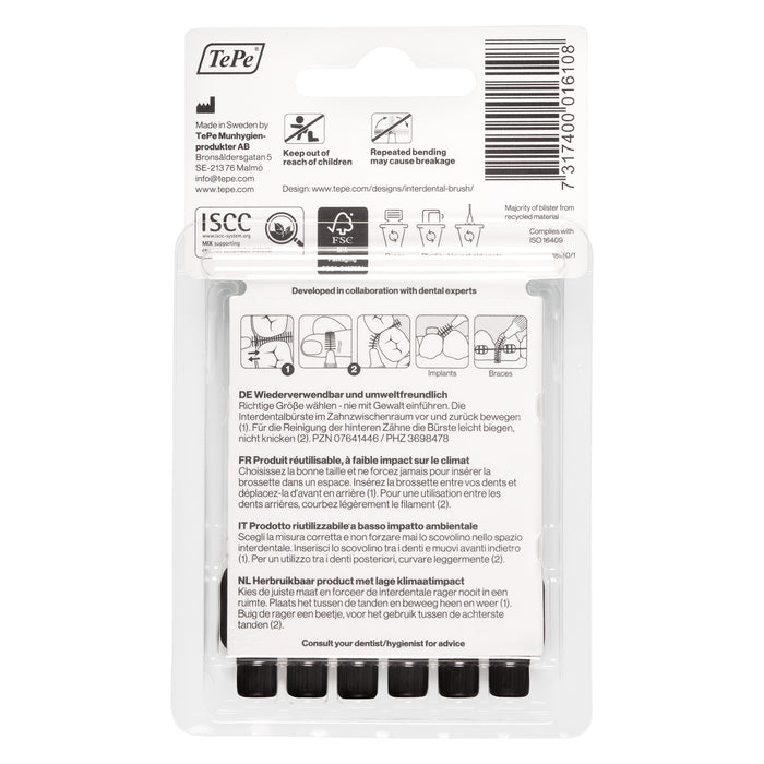 Tepe Interdental Brush, 1.5 mm, Black, Blister Pack of 6