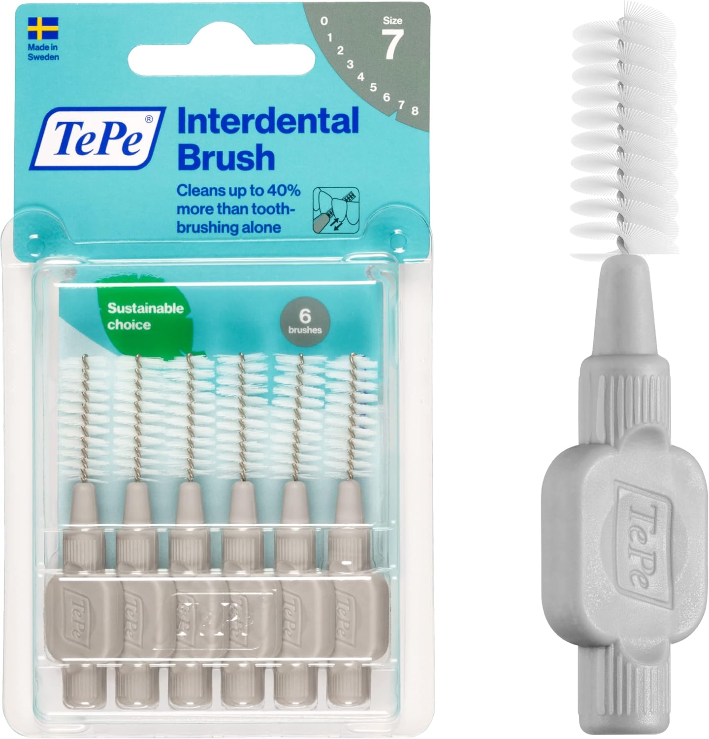 Tepe Interdental Brush, 1.3 mm, Grey, Blister Pack of 6