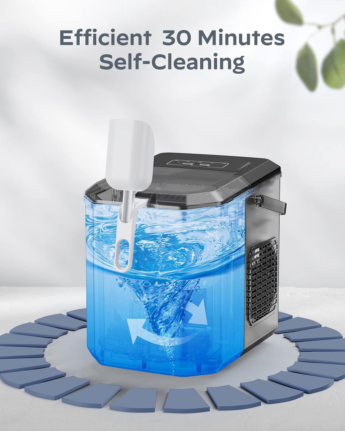 Silonn Portable Ice Machine with Carry Handle, Self-Cleaning Ice Makers with Basket and Scoop - Blac