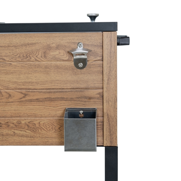 Permasteel 76 Liters – 80 QT- Rustic Wood Grain Style Rolling Patio Cooler with Wicker Bottom Shelf