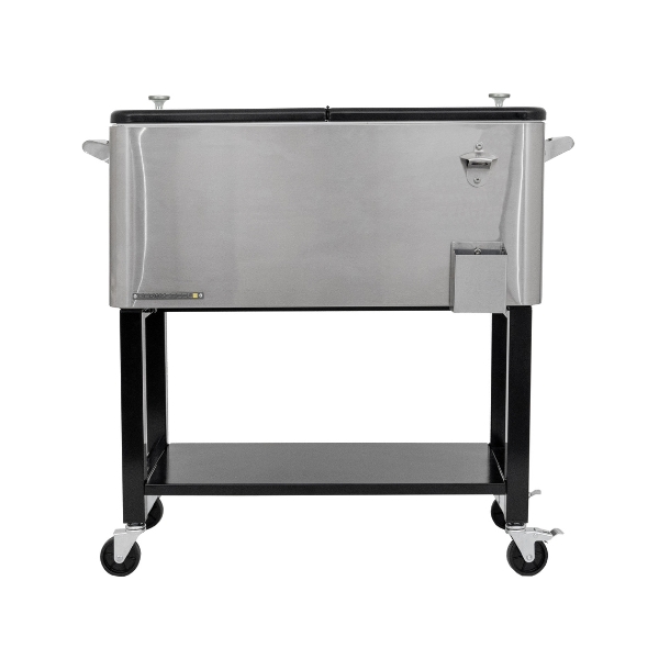 Permasteel 76 Liters – 80 QT – Stainless Steel Rolling Patio Cooler With Removable Basin