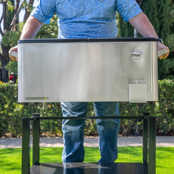 Permasteel 76 Liters – 80 QT – Stainless Steel Rolling Patio Cooler With Removable Basin