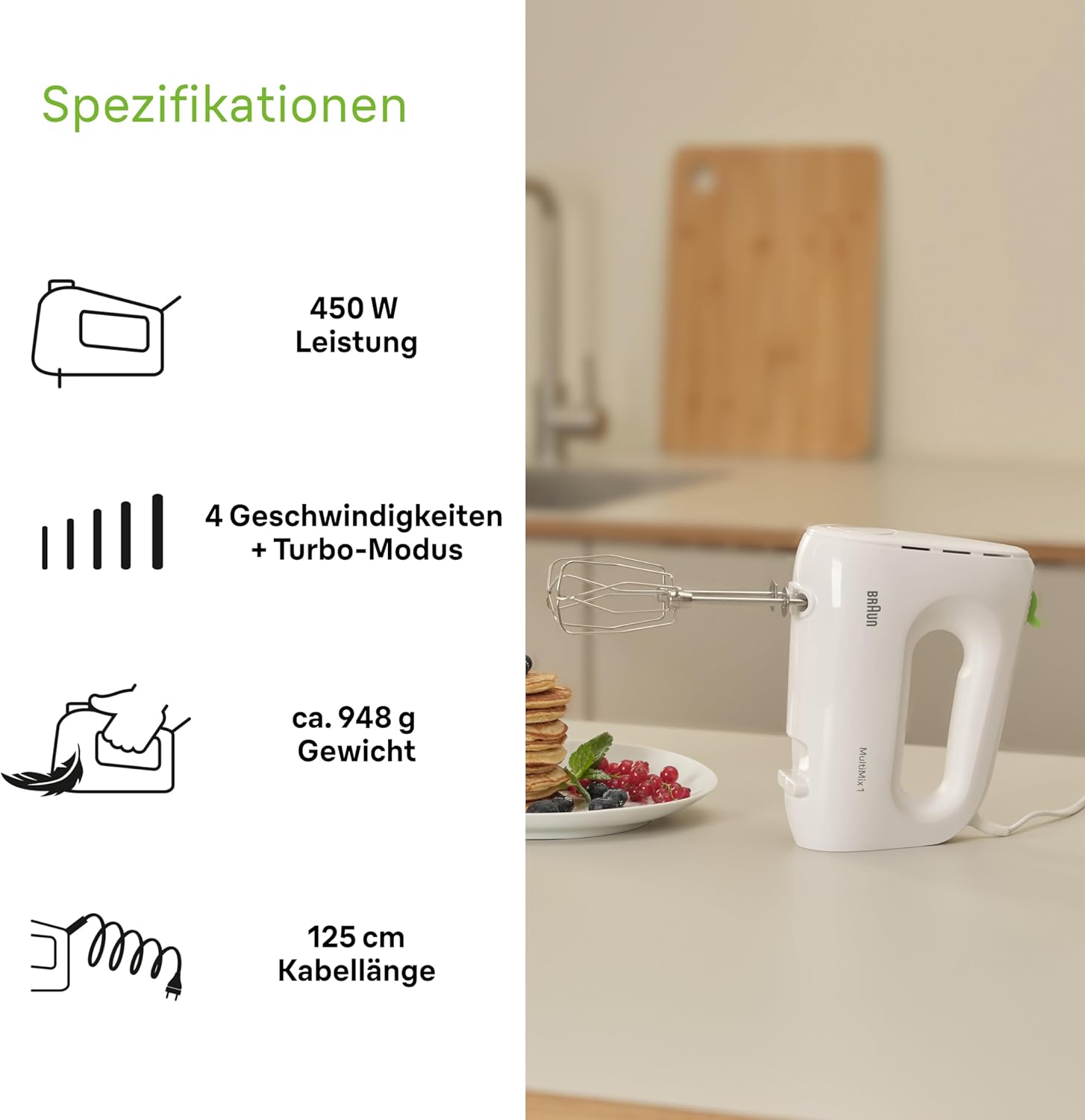 Braun Hand Mixer 450W 4 Speed - White