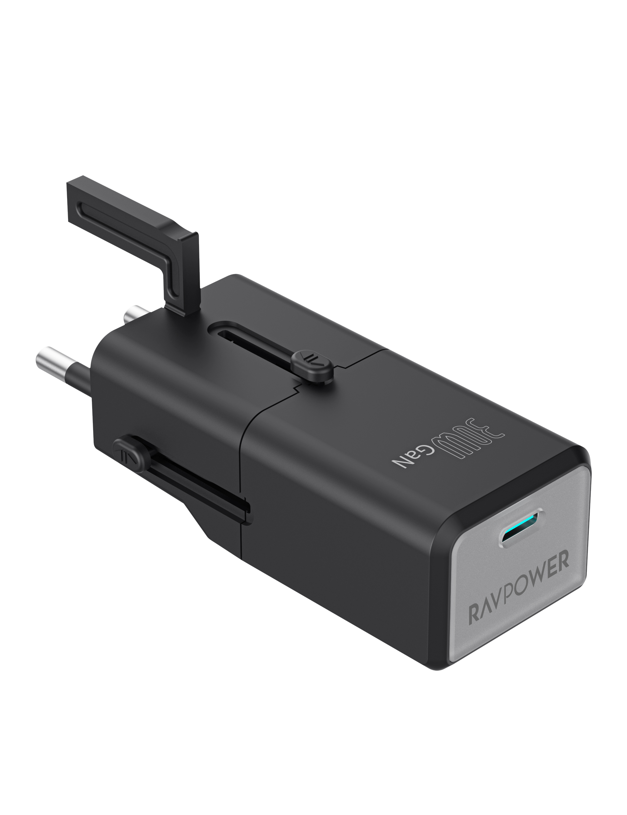RAVPower RP-PC1060 Super Mini 1C Port PD30W Travel adapter (UK, EU, US, AUS Plug) - Black