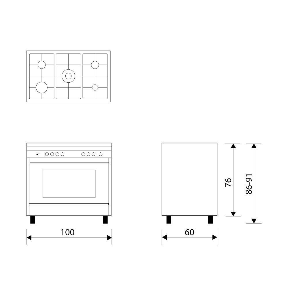 Glem Gas Cooker 5 burners 100X60cm GLMQ1634GI01UT - Stainless Steel