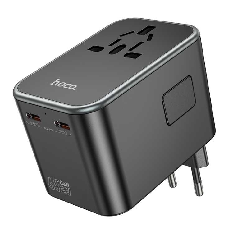 Hoco AC17 Supporter PD 65W 2 x USB-C / Type-C + USB-A Universal Conversion Charger - Black