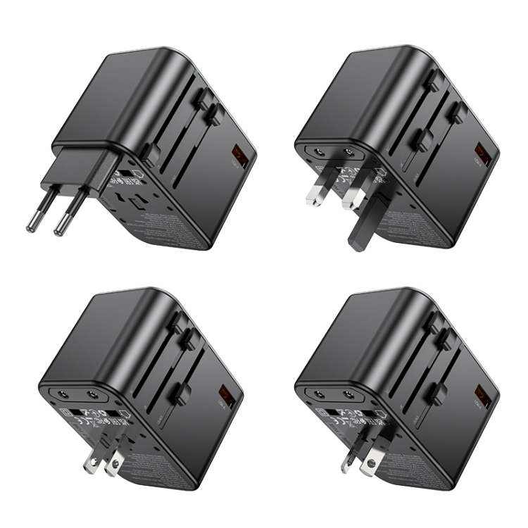 Hoco AC17 Supporter PD 65W 2 x USB-C / Type-C + USB-A Universal Conversion Charger - Black