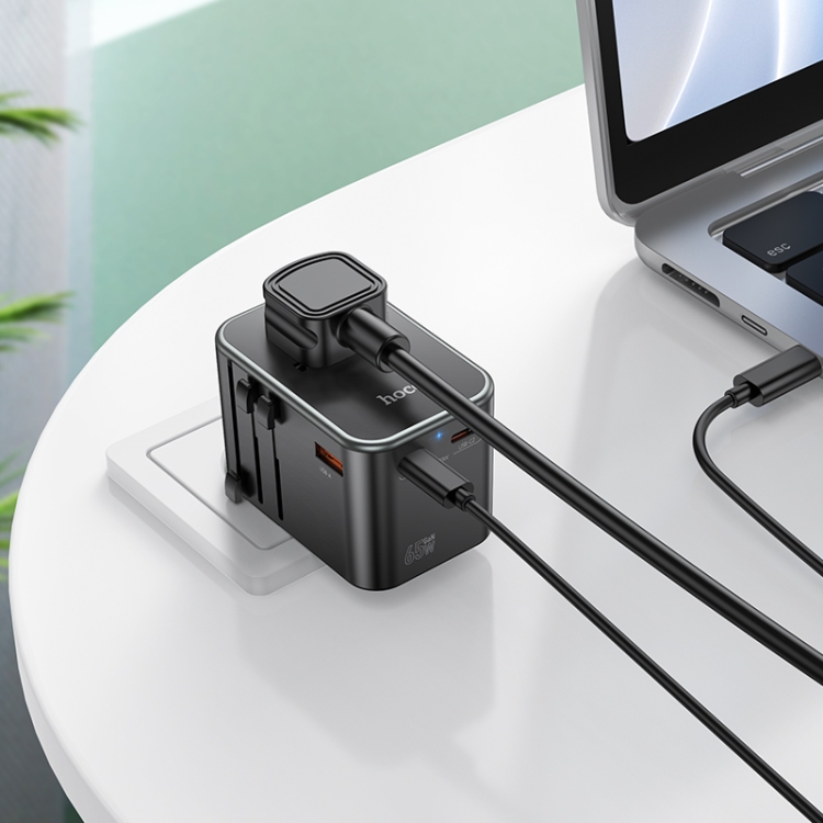 Hoco AC17 Supporter PD 65W 2 x USB-C / Type-C + USB-A Universal Conversion Charger - Black