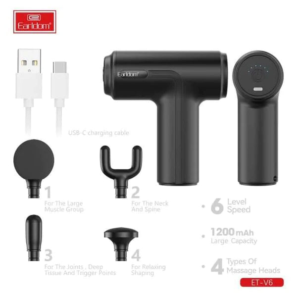 Earldom ET-V6 Mini Vibration Massage Gun - 1200mAh - Black