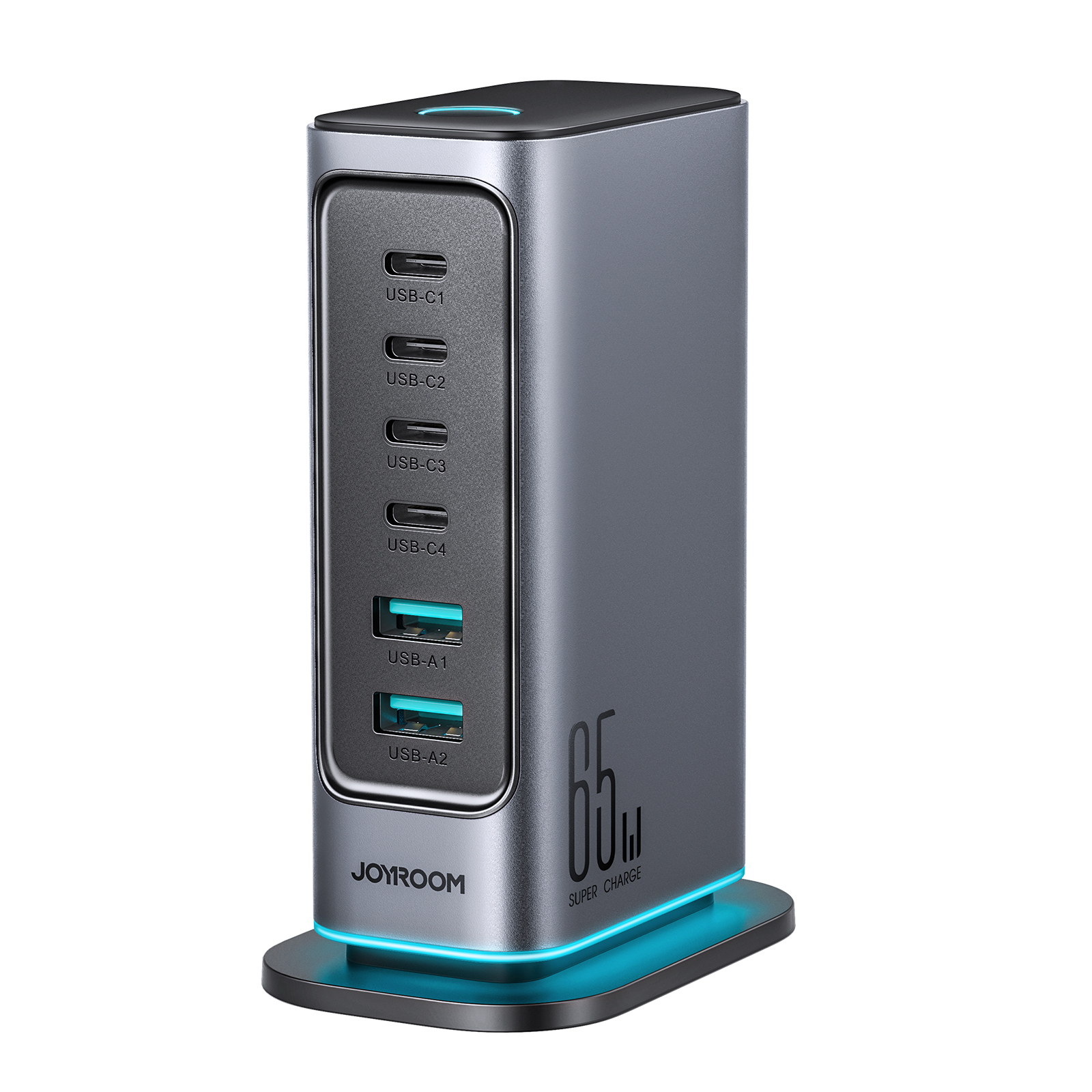 Joyroom JR-TCM02 6 in 1 65W GaN 4 USB-C & 2 USB-A Multi-port Charger, Power Plug: UK Plug - Dark Gray