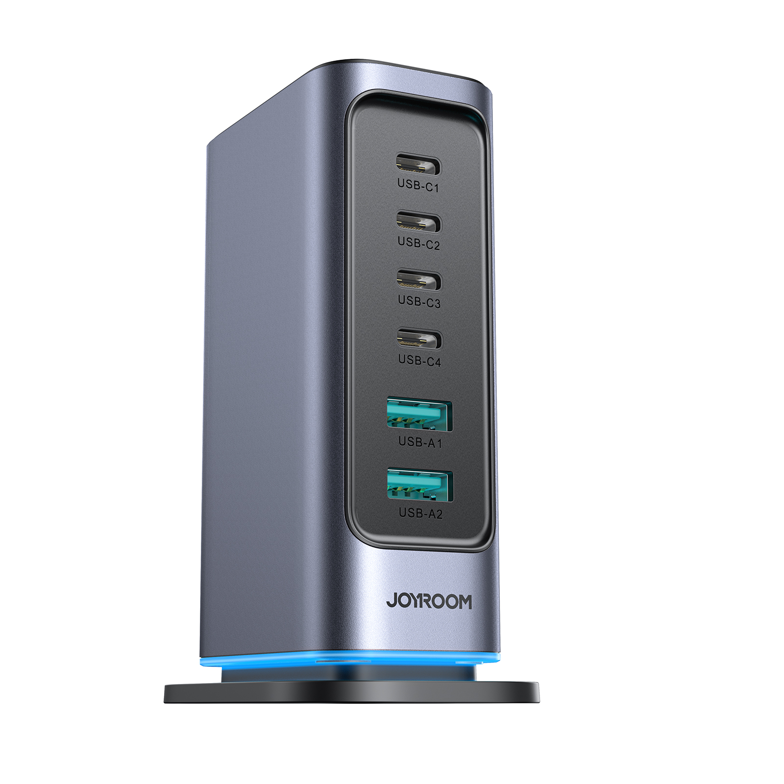 Joyroom JR-TCM02 6 in 1 65W GaN 4 USB-C & 2 USB-A Multi-port Charger, Power Plug: UK Plug - Dark Gray