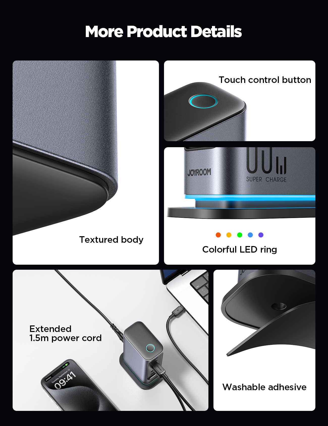 Joyroom JR-TCM02 6 in 1 65W GaN 4 USB-C & 2 USB-A Multi-port Charger, Power Plug: UK Plug - Dark Gray