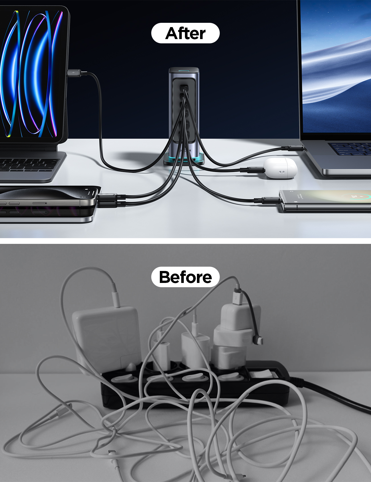Joyroom JR-TCM02 6 in 1 65W GaN 4 USB-C & 2 USB-A Multi-port Charger, Power Plug: UK Plug - Dark Gray