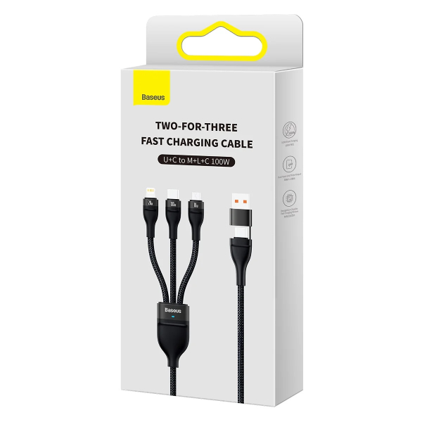 Baseus Flash Series Ⅱ Two for three Charging Cable U+C to M+L+C 100W Black