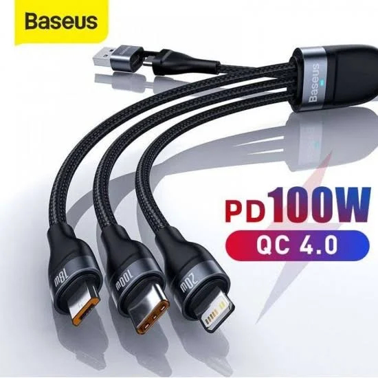 Baseus Flash Series Ⅱ Two for three Charging Cable U+C to M+L+C 100W Black