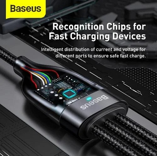 Baseus Flash Series Ⅱ Two for three Charging Cable U+C to M+L+C 100W Black