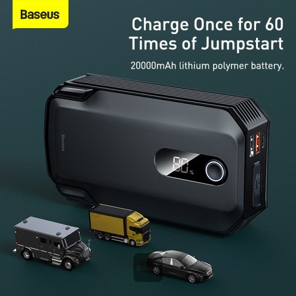 Baseus Super Energy Max Car Jump Starter 8.0L Gas 4.0L Diesel Engine 12V Portable Power Pack Automotive Battery Booster Charger with USB Port Smart Jumper Cables LED Flashlight
