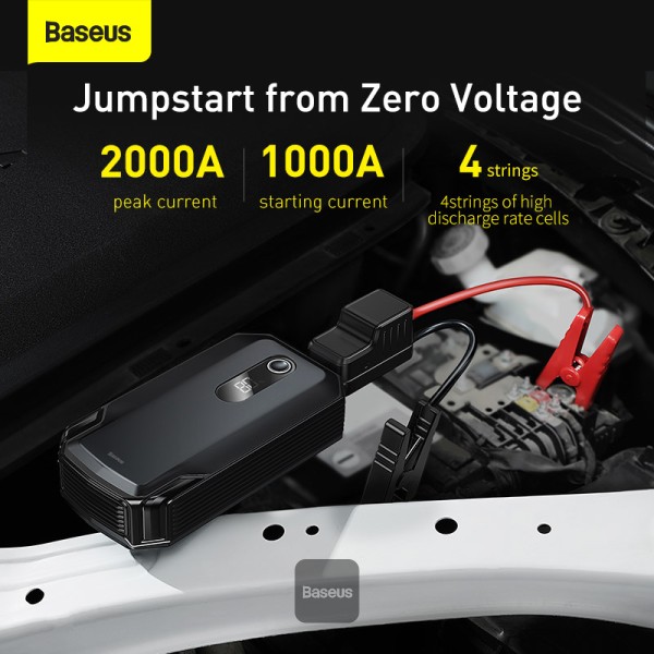 Baseus Super Energy Max Car Jump Starter 8.0L Gas 4.0L Diesel Engine 12V Portable Power Pack Automotive Battery Booster Charger with USB Port Smart Jumper Cables LED Flashlight