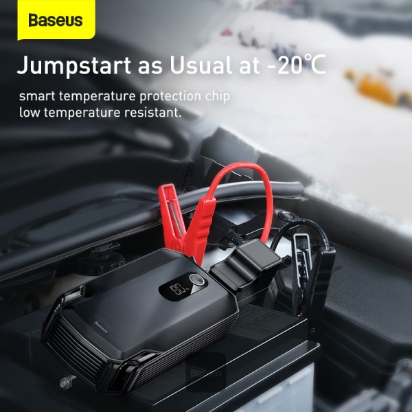 Baseus Super Energy Max Car Jump Starter 8.0L Gas 4.0L Diesel Engine 12V Portable Power Pack Automotive Battery Booster Charger with USB Port Smart Jumper Cables LED Flashlight
